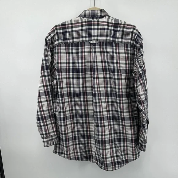 VTG Western Rugged Streetwear Izod Navy/White Plaid Button Down FlannelShirt SzM - Picture 8 of 12